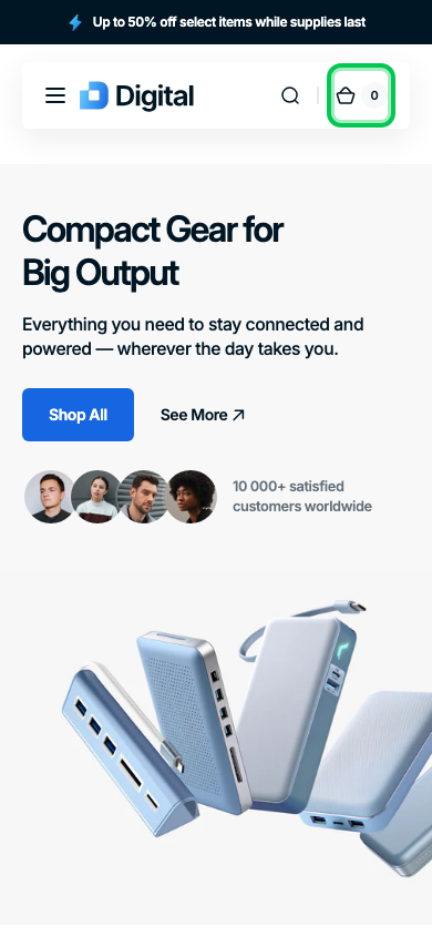 Cart → panel opened — Navi+ on the Digital Shopify theme