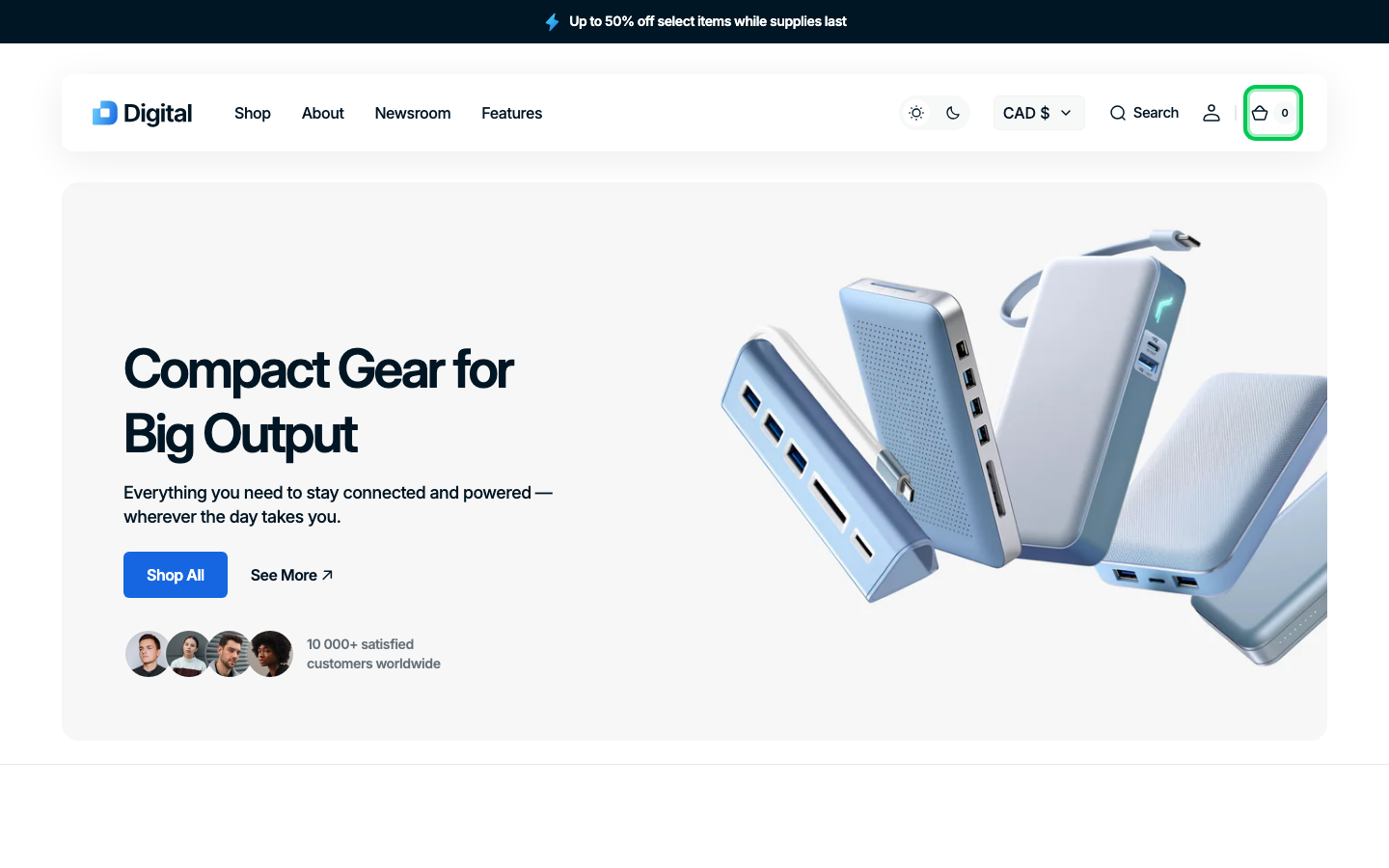 Cart → panel opened — Navi+ on the Digital Shopify theme