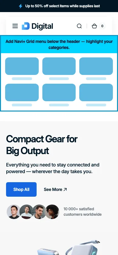 Navi+ Grid Menu on the Digital Shopify theme Navi+ Grid Menu on the Digital Shopify theme