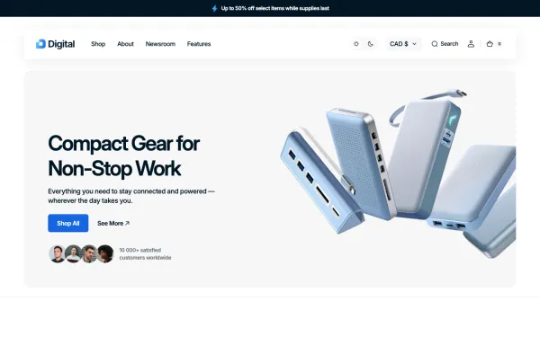 Full-page desktop screenshot of Shopify Digital theme demo store