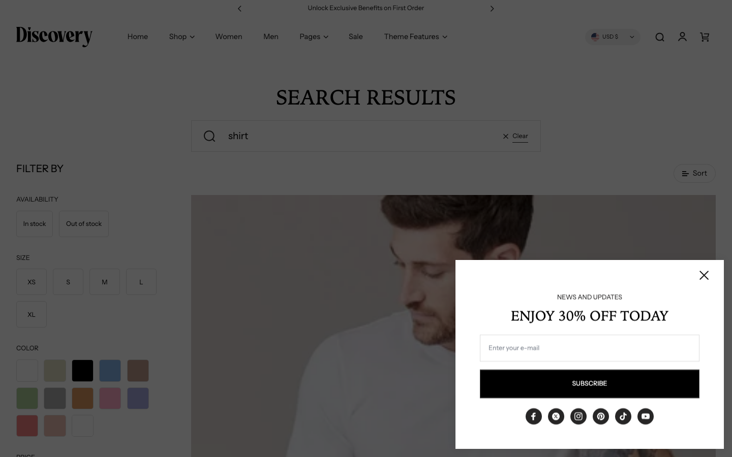 Search → panel opened — Navi+ on the Discovery Shopify theme Search → panel opened — Navi+ on the Discovery Shopify theme