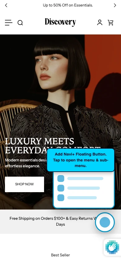 Navi+ FAB on the Discovery Shopify theme Navi+ FAB on the Discovery Shopify theme