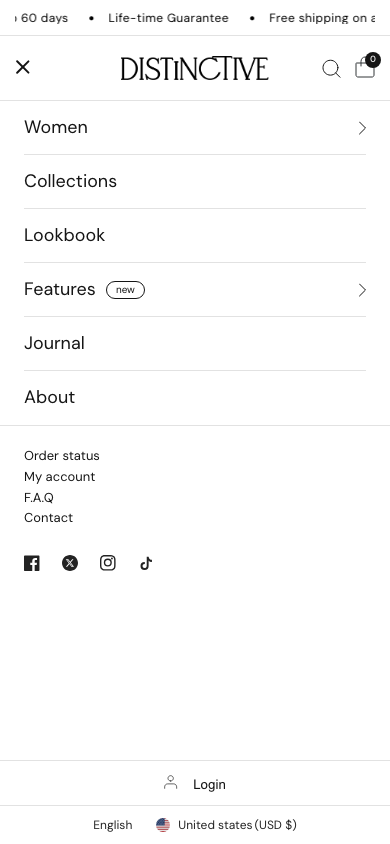 Hamburger → panel opened — Navi+ on the Distinctive Shopify theme Hamburger → panel opened — Navi+ on the Distinctive Shopify theme