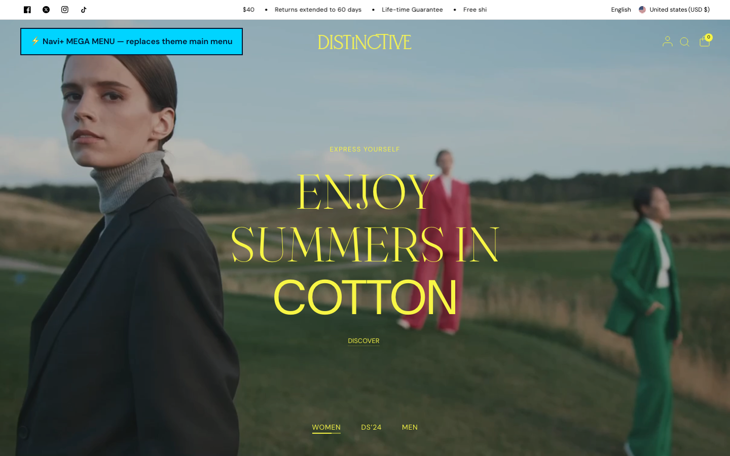 Replace main menu — Navi+ on the Distinctive Shopify theme Replace main menu — Navi+ on the Distinctive Shopify theme