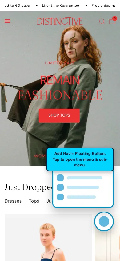 Navi+ FAB on the Distinctive Shopify theme Navi+ FAB on the Distinctive Shopify theme