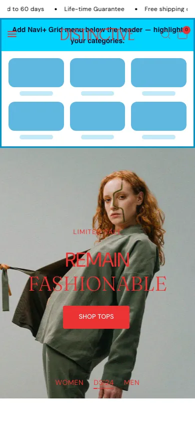 Navi+ Grid Menu on the Distinctive Shopify theme Navi+ Grid Menu on the Distinctive Shopify theme