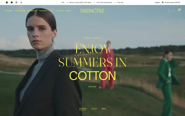 Full-page desktop screenshot of Shopify Distinctive theme demo store
