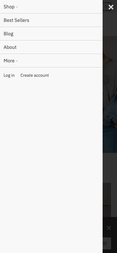 Hamburger → panel opened — Navi+ on the District Shopify theme