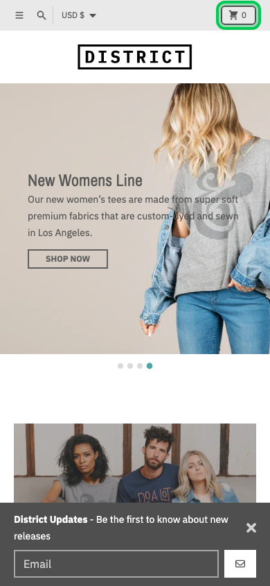 Cart → panel opened — Navi+ on the District Shopify theme