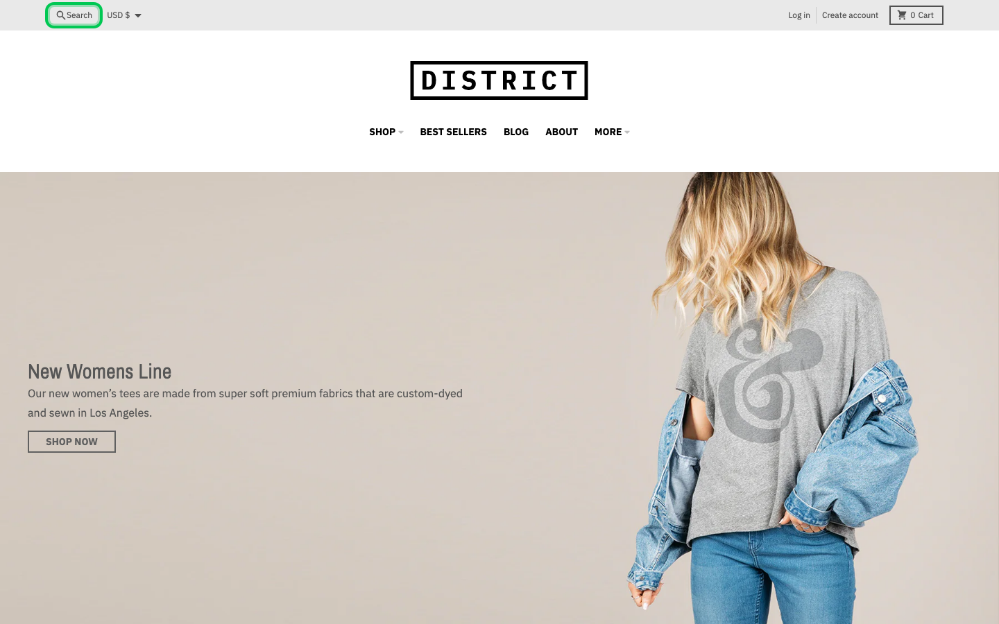 Search → panel opened — Navi+ on the District Shopify theme