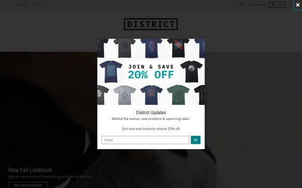 Full-page desktop screenshot of Shopify District theme demo store