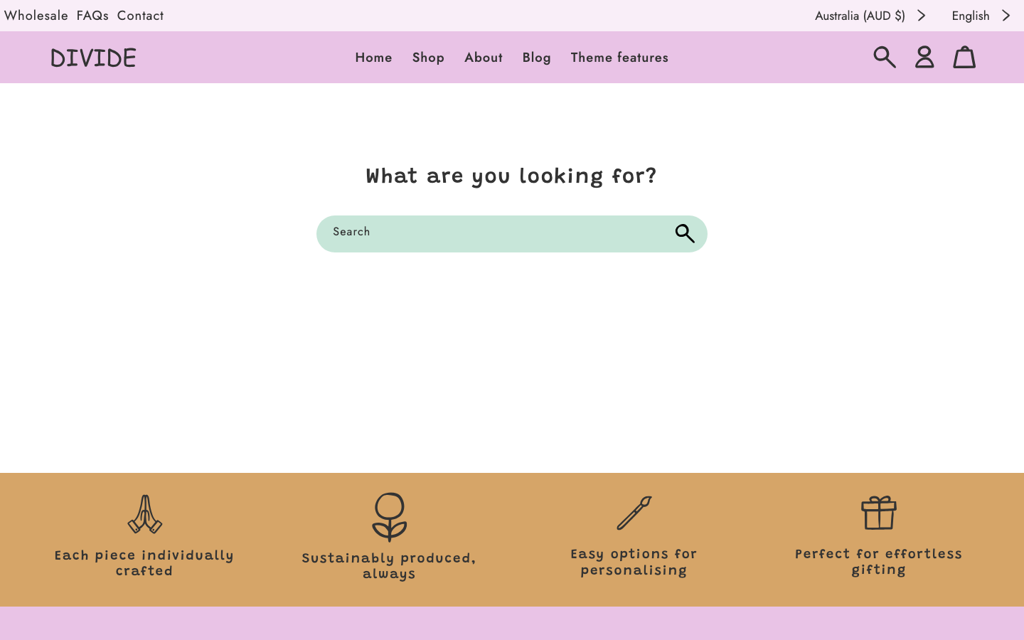 Search → panel opened — Navi+ on the Divide Shopify theme Search → panel opened — Navi+ on the Divide Shopify theme