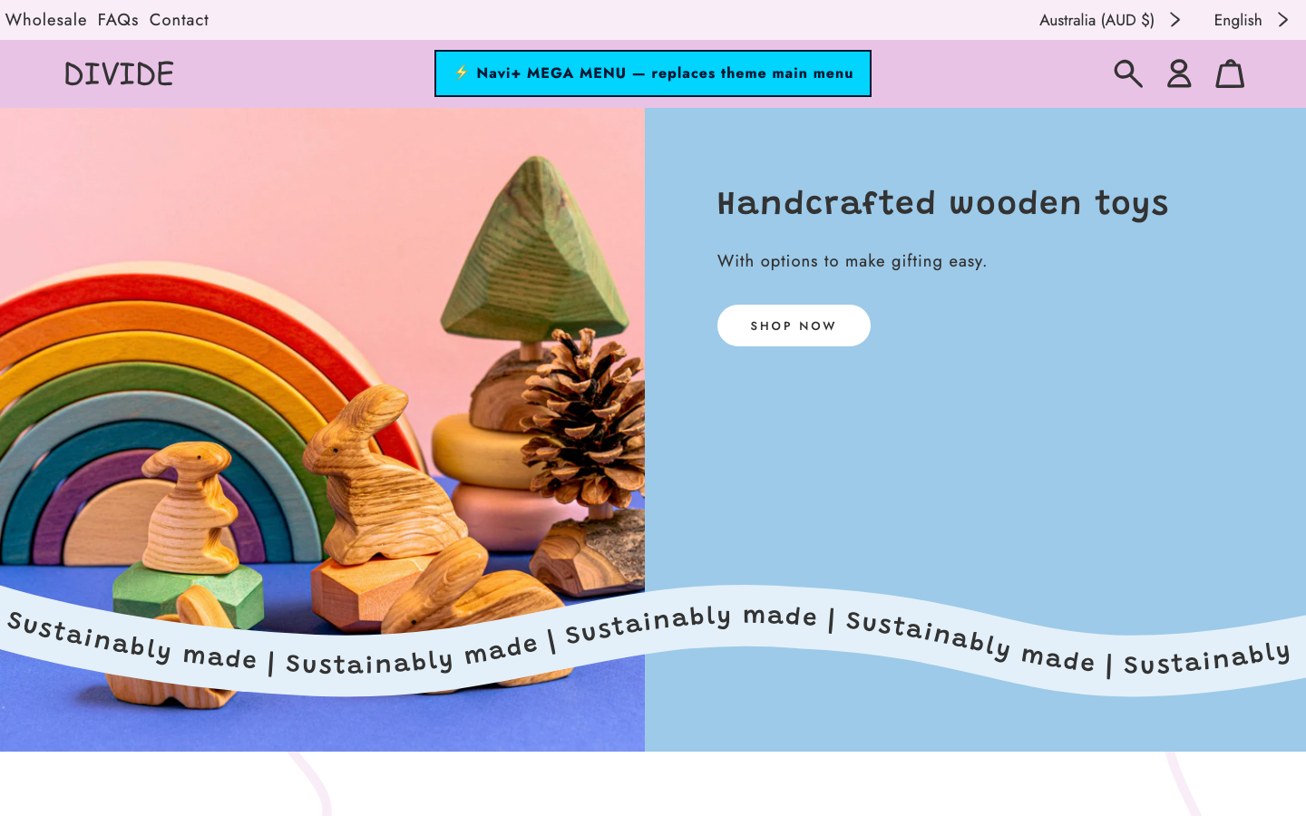 Replace main menu — Navi+ on the Divide Shopify theme Replace main menu — Navi+ on the Divide Shopify theme