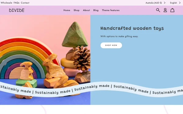 Full-page desktop screenshot of Shopify Divide theme demo store