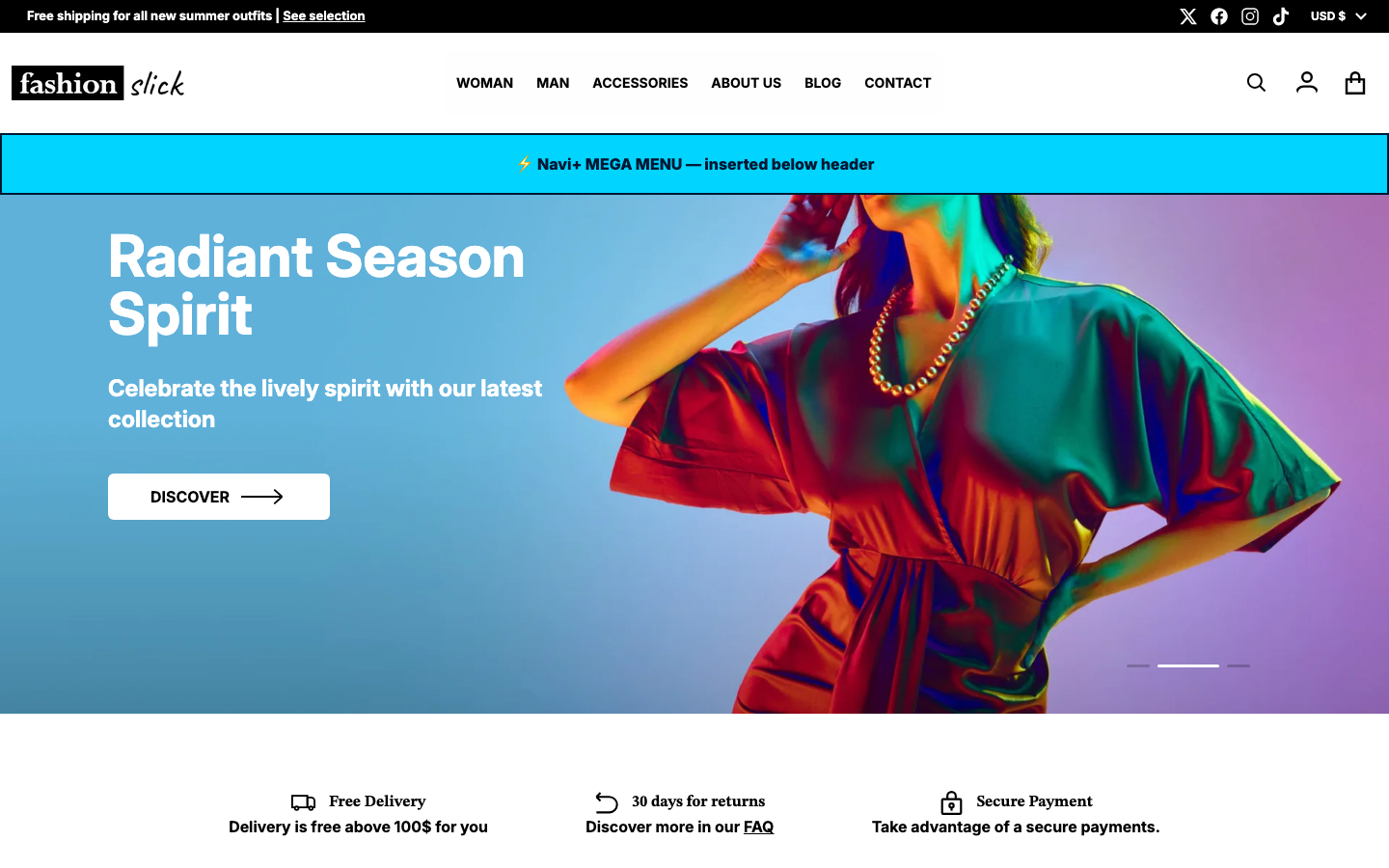Menu inserted below header — Navi+ on the Divine Shopify theme Menu inserted below header — Navi+ on the Divine Shopify theme