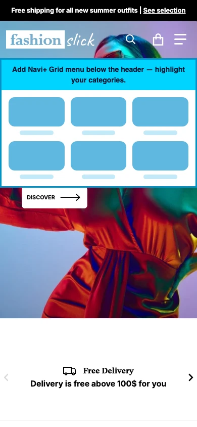 Navi+ Grid Menu on the Divine Shopify theme Navi+ Grid Menu on the Divine Shopify theme