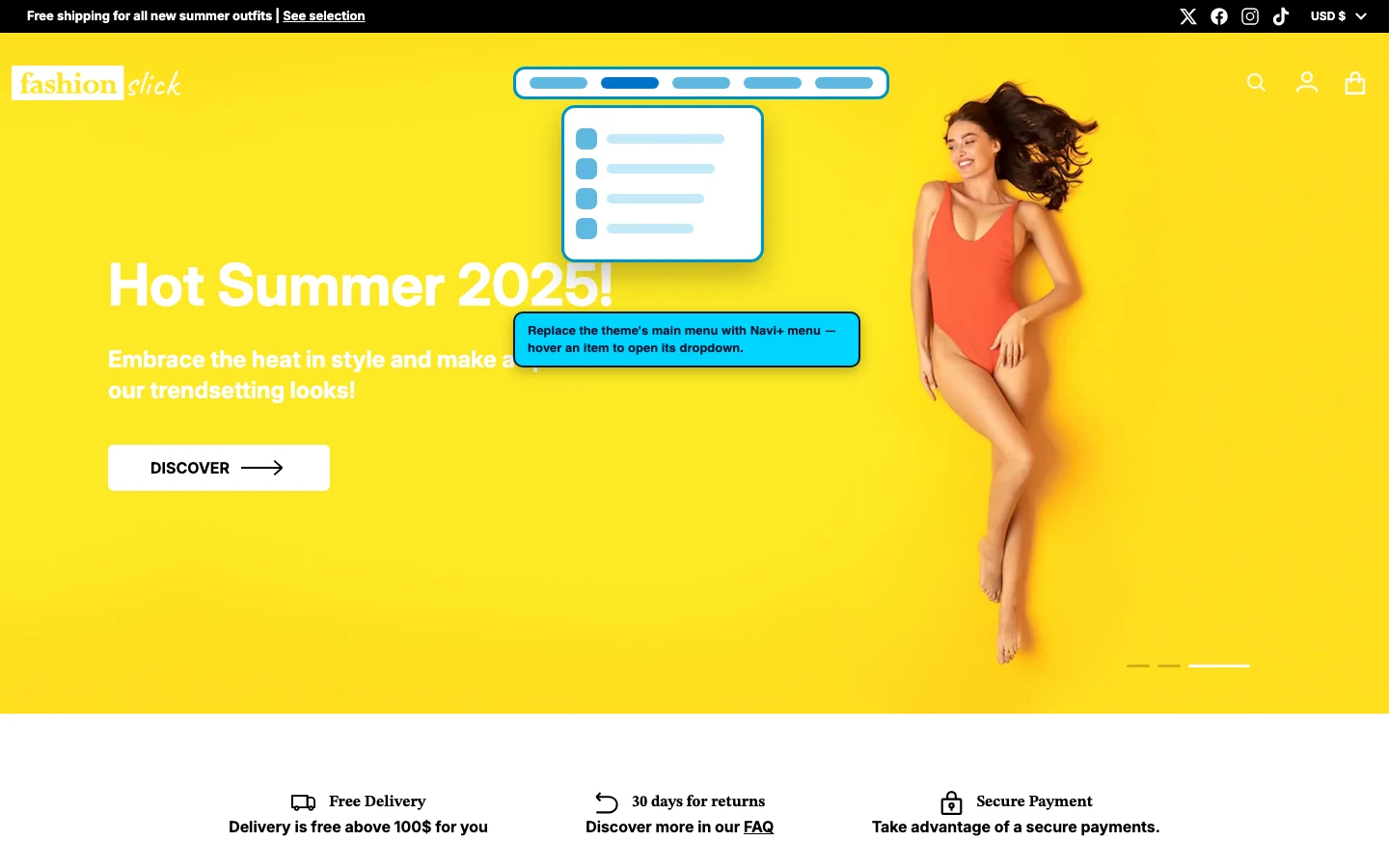 Navi+ Mega Menu replacing the desktop menu on the Divine Shopify theme Navi+ Mega Menu replacing the desktop menu on the Divine Shopify theme