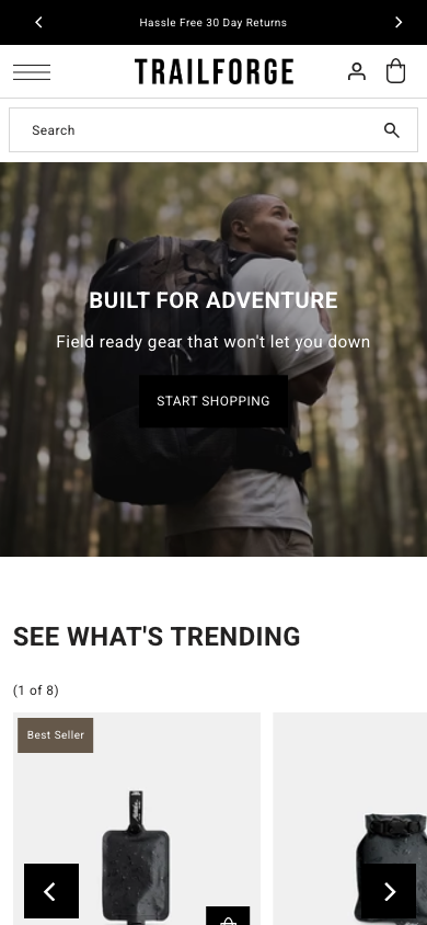 Hamburger → panel opened — Navi+ on the Drop Shopify theme Hamburger → panel opened — Navi+ on the Drop Shopify theme