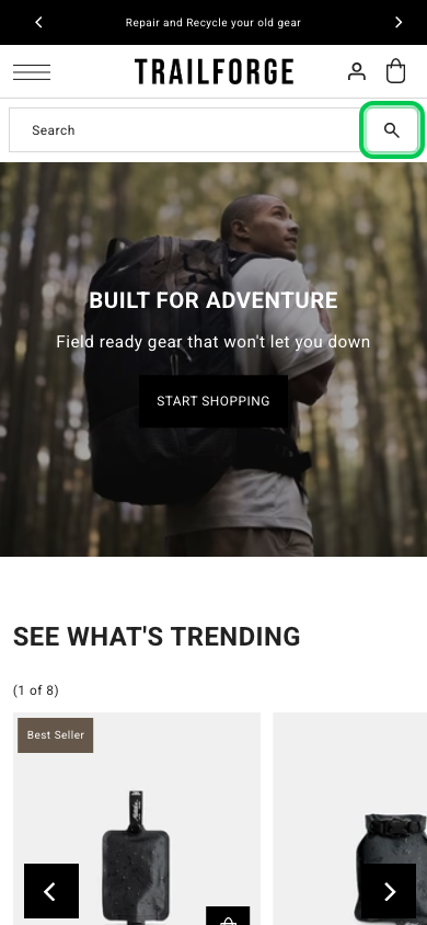 Search → panel opened — Navi+ on the Drop Shopify theme Search → panel opened — Navi+ on the Drop Shopify theme