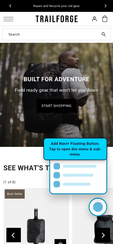 Navi+ FAB on the Drop Shopify theme Navi+ FAB on the Drop Shopify theme