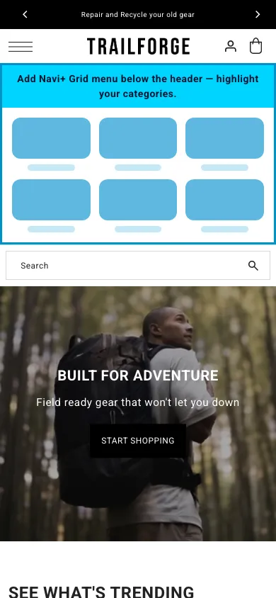Navi+ Grid Menu on the Drop Shopify theme Navi+ Grid Menu on the Drop Shopify theme