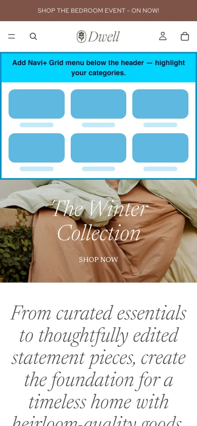 Navi+ Grid Menu on the Dwell Shopify theme Navi+ Grid Menu on the Dwell Shopify theme
