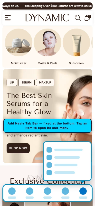 Navi+ Tab Bar on the Dynamic Shopify theme Navi+ Tab Bar on the Dynamic Shopify theme