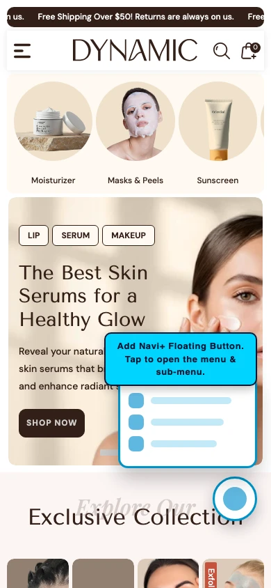 Navi+ FAB on the Dynamic Shopify theme Navi+ FAB on the Dynamic Shopify theme