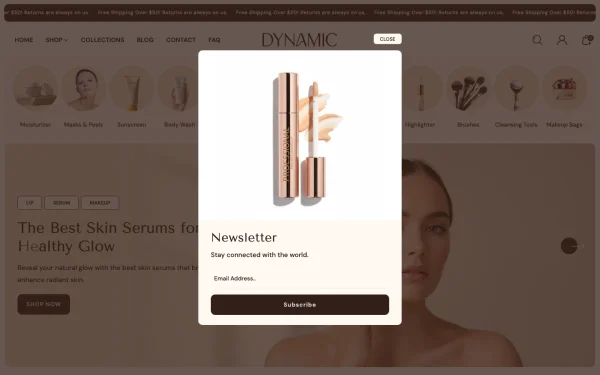 Full-page desktop screenshot of Shopify Dynamic theme demo store