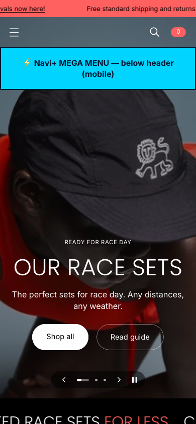 Menu inserted below header — Navi+ on the Eclipse Shopify theme Menu inserted below header — Navi+ on the Eclipse Shopify theme