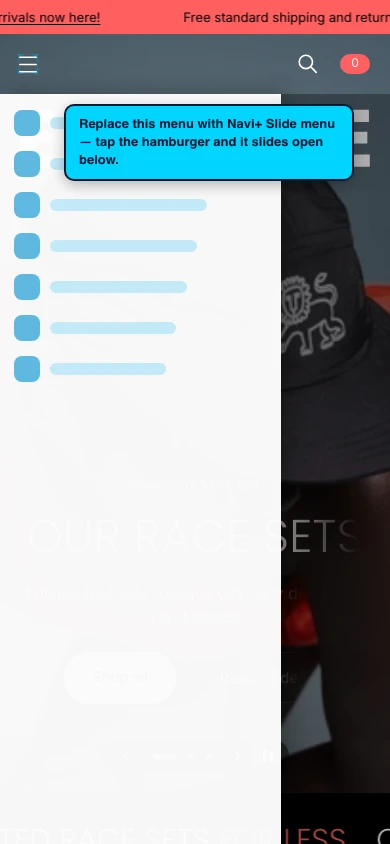 Navi+ Slide Menu on the Eclipse Shopify theme Navi+ Slide Menu on the Eclipse Shopify theme