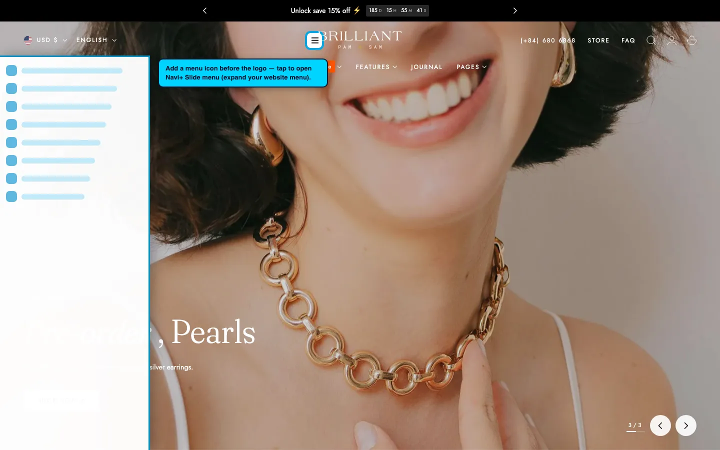 Navi+ trigger icon before the logo on the Edge Shopify theme Navi+ trigger icon before the logo on the Edge Shopify theme