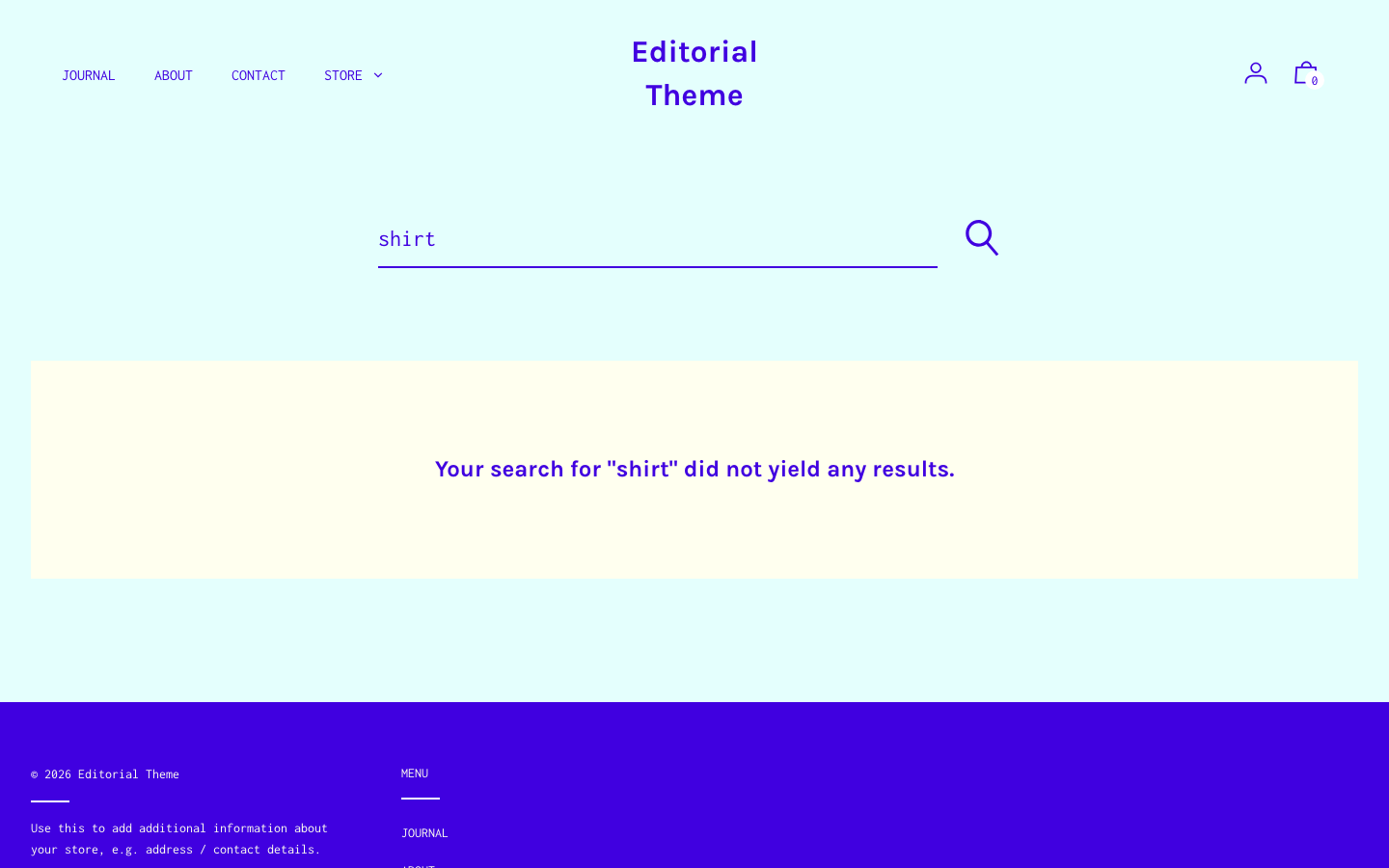 Search → panel opened — Navi+ on the Editorial Shopify theme