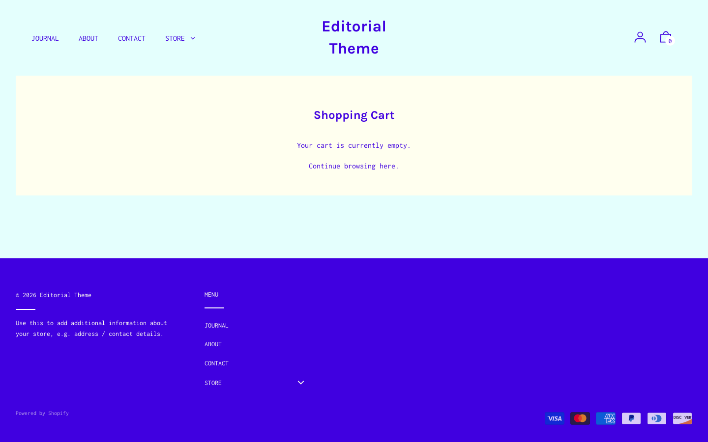 Cart → panel opened — Navi+ on the Editorial Shopify theme