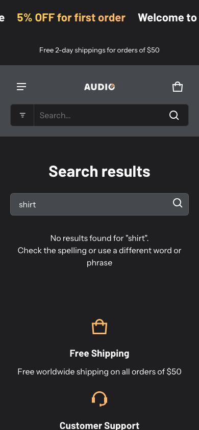 Search → panel opened — Navi+ on the Electro Shopify theme