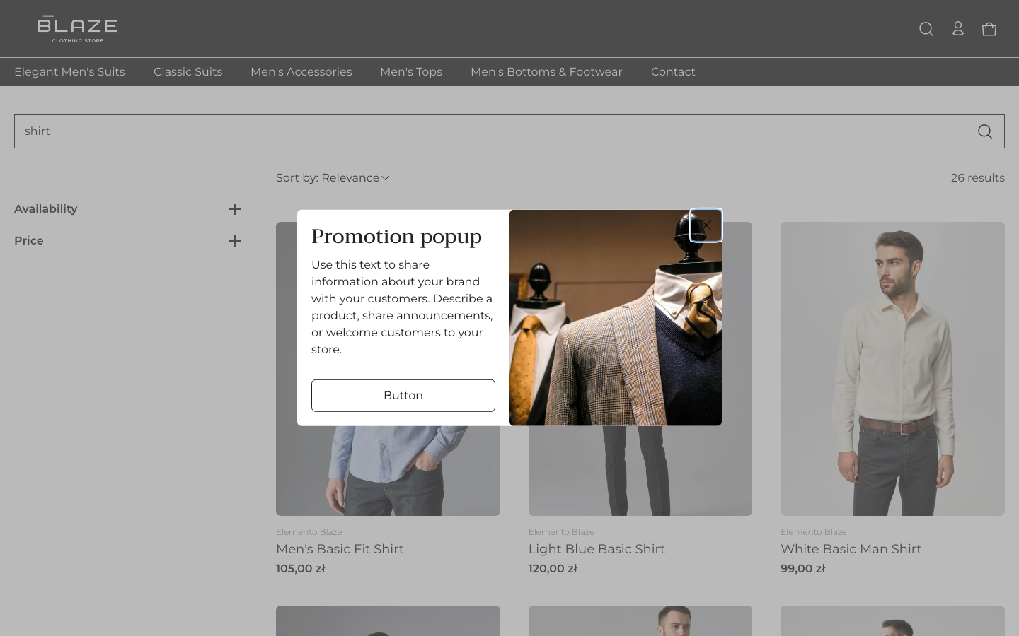 Search → panel opened — Navi+ on the Elemento Shopify theme Search → panel opened — Navi+ on the Elemento Shopify theme