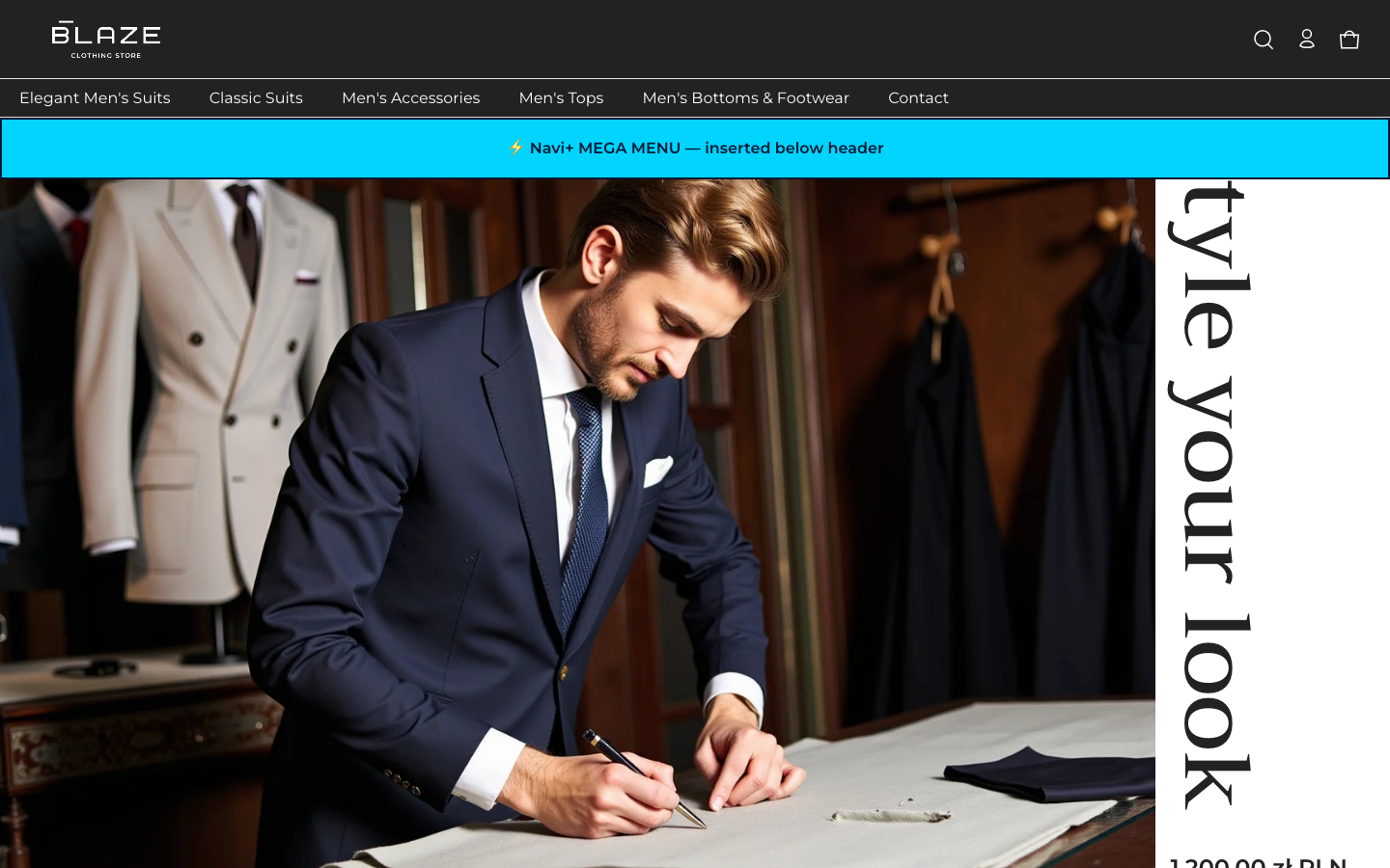 Menu inserted below header — Navi+ on the Elemento Shopify theme Menu inserted below header — Navi+ on the Elemento Shopify theme