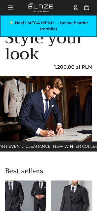 Menu inserted below header — Navi+ on the Elemento Shopify theme Menu inserted below header — Navi+ on the Elemento Shopify theme