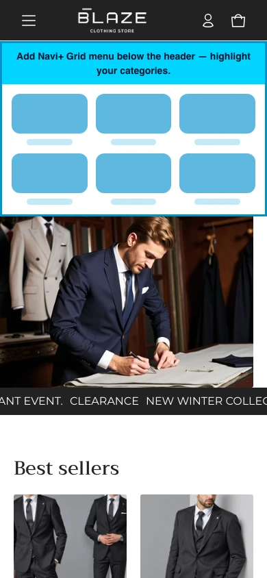 Navi+ Grid Menu on the Elemento Shopify theme Navi+ Grid Menu on the Elemento Shopify theme