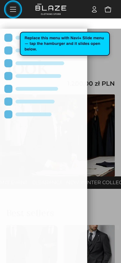 Navi+ Slide Menu on the Elemento Shopify theme Navi+ Slide Menu on the Elemento Shopify theme