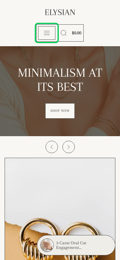 Hamburger → panel opened — Navi+ on the Elysian Shopify theme Hamburger → panel opened — Navi+ on the Elysian Shopify theme