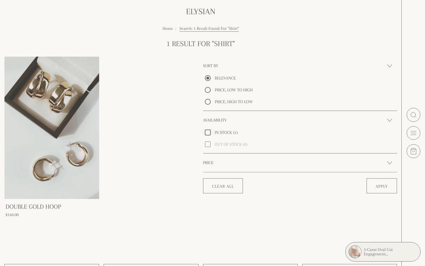 Search → panel opened — Navi+ on the Elysian Shopify theme Search → panel opened — Navi+ on the Elysian Shopify theme