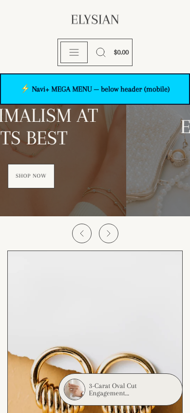 Menu inserted below header — Navi+ on the Elysian Shopify theme Menu inserted below header — Navi+ on the Elysian Shopify theme