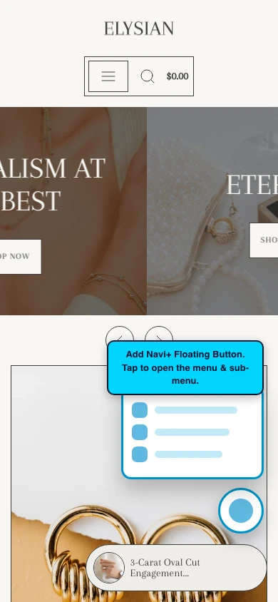 Navi+ FAB on the Elysian Shopify theme Navi+ FAB on the Elysian Shopify theme
