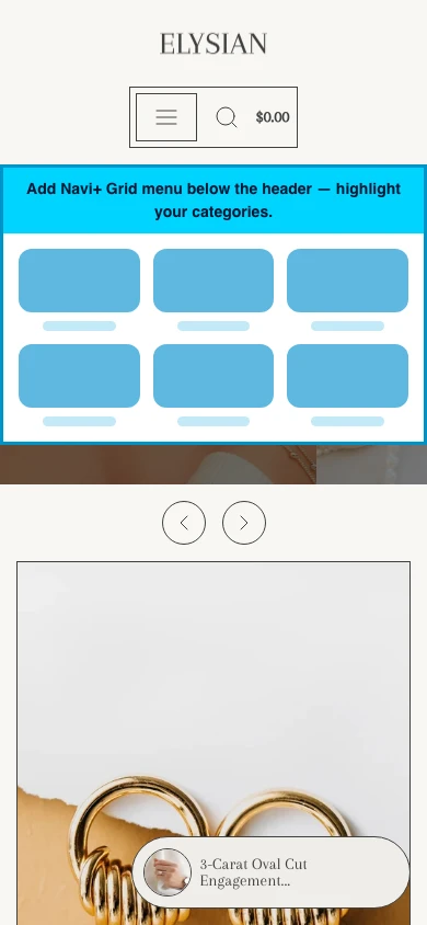Navi+ Grid Menu on the Elysian Shopify theme Navi+ Grid Menu on the Elysian Shopify theme