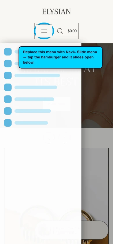 Navi+ Slide Menu on the Elysian Shopify theme Navi+ Slide Menu on the Elysian Shopify theme