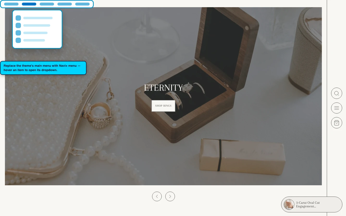 Navi+ Mega Menu replacing the desktop menu on the Elysian Shopify theme