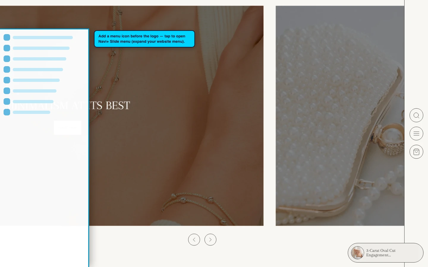Navi+ trigger icon before the logo on the Elysian Shopify theme Navi+ trigger icon before the logo on the Elysian Shopify theme