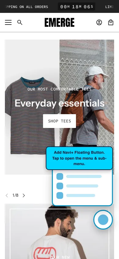 Navi+ FAB on the Emerge Shopify theme Navi+ FAB on the Emerge Shopify theme