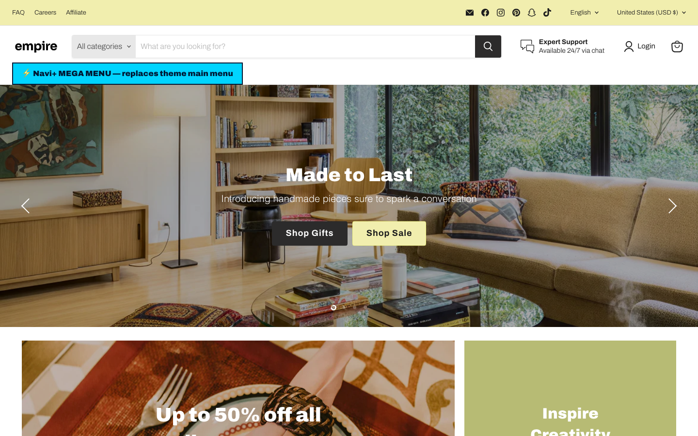 Replace main menu — Navi+ on the Empire Shopify theme Replace main menu — Navi+ on the Empire Shopify theme